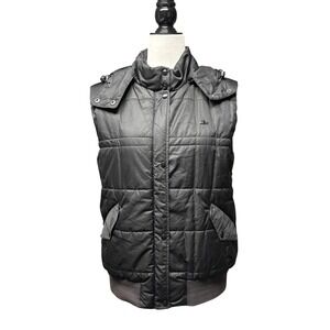 Lacoste Women's Black Hooded Puffer Vest Quilted Sleeveless Jacket Size 46